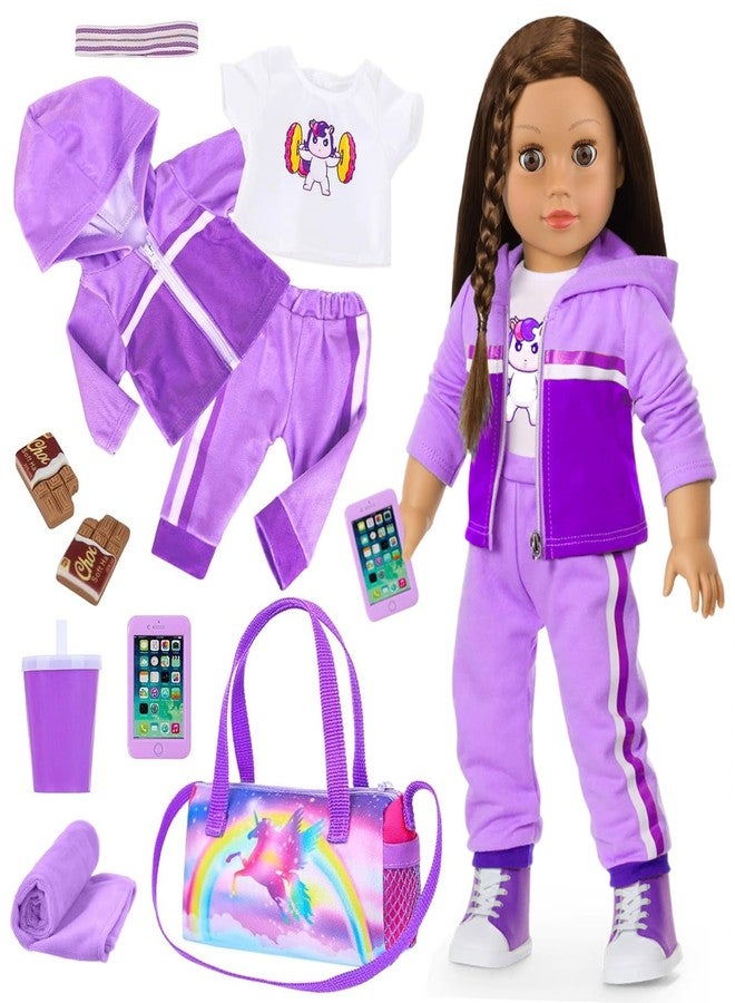 Ecore Fun 18 Inch Doll Clothes and Accessories- Sport Outfit Set, 10 Pcs Girl Doll Clothes Include Sweatshirt Suit, Sport Bag, Headbands ect- Fit Sports Dress up Game - Image 1